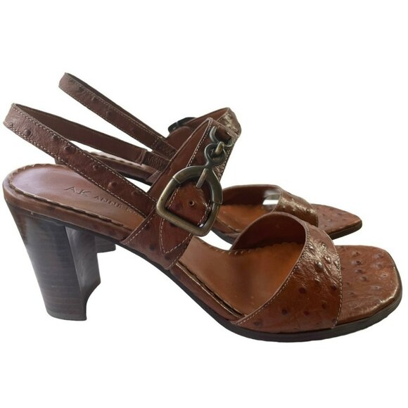 Anne Klein Aleens Brown Tobacco Leather Heels Slingback Buckle Open Toe Size 9 - Picture 7 of 14